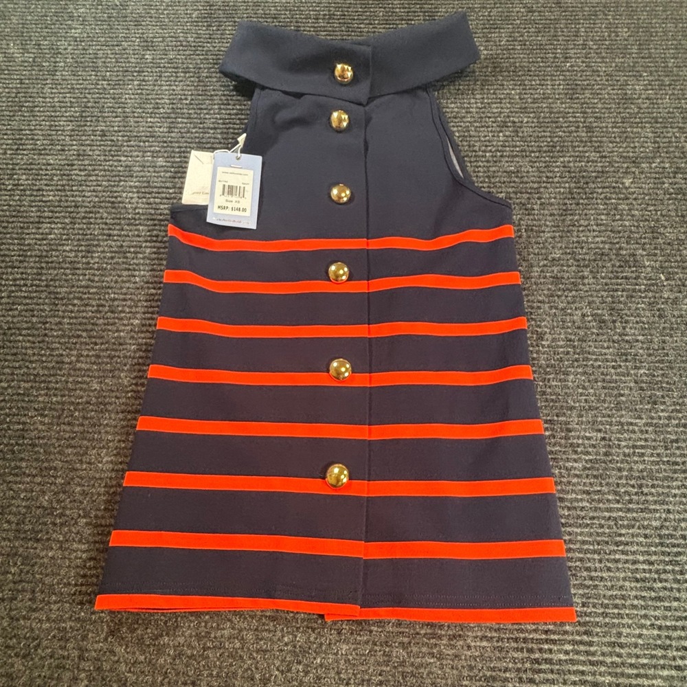 Sail to Sable Navy Orange Striped Gold Button Halter Top XS SU1743 NEW